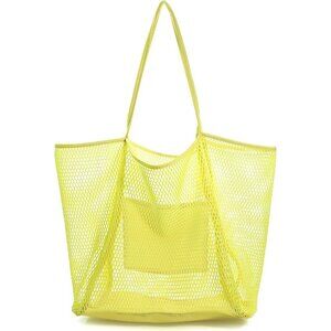 Women's Yellow Mesh Beach Tote Nylon/polyester No-closure Shoulder Hand Bag